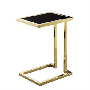 Posh Living Luane Modern C-Shape Stainless Steel End Table in Black/Gold