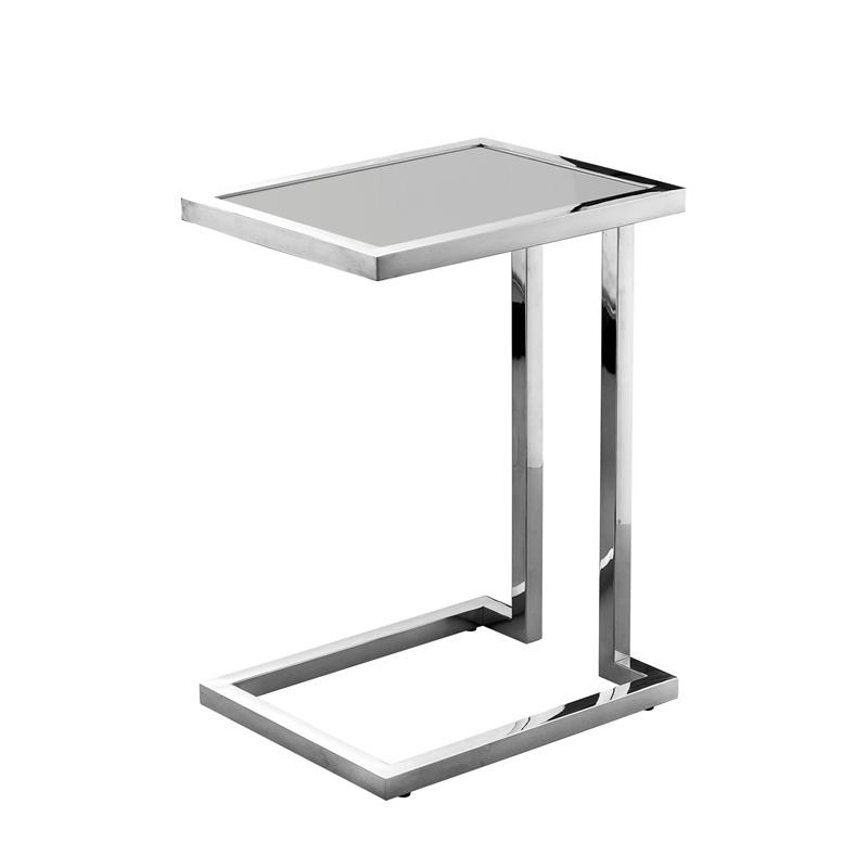 Posh Living Luane Modern C-Shape Stainless Steel End Table in Light Gray/Chrome