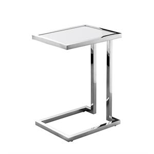 Posh Living Luane Modern C-Shape Stainless Steel End Table in White/Chrome