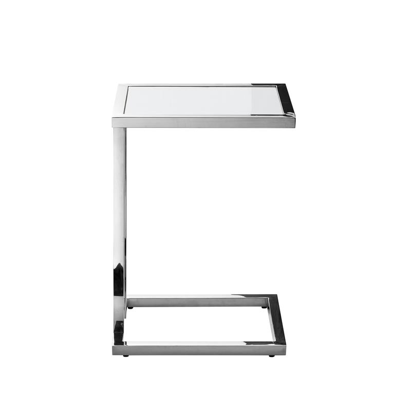Posh Living Luane Modern C-Shape Stainless Steel End Table in White/Chrome