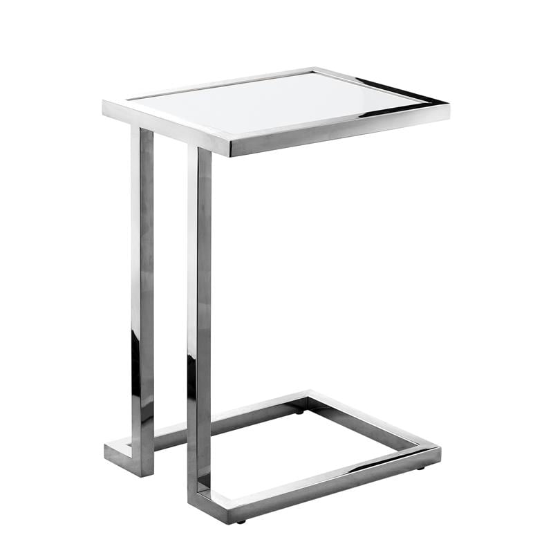 Posh Living Luane Modern C-Shape Stainless Steel End Table in White/Chrome