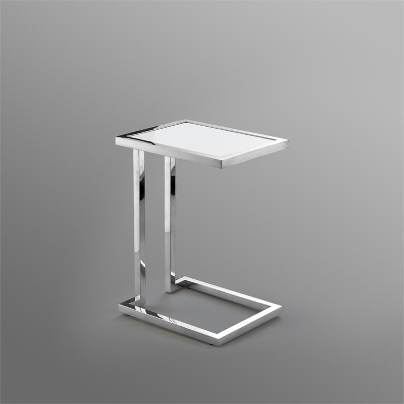 Posh Living Luane Modern C-Shape Stainless Steel End Table in White/Chrome