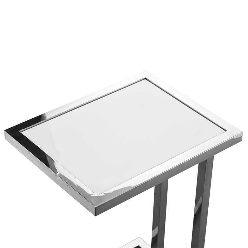 Posh Living Luane Modern C-Shape Stainless Steel End Table in White/Chrome