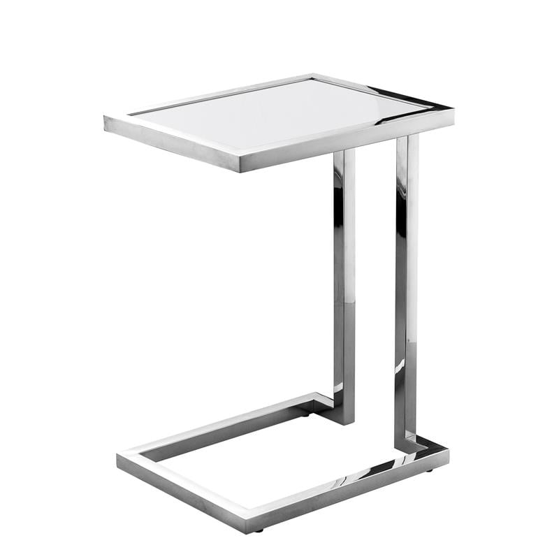 Posh Living Luane Modern C-Shape Stainless Steel End Table in White/Chrome