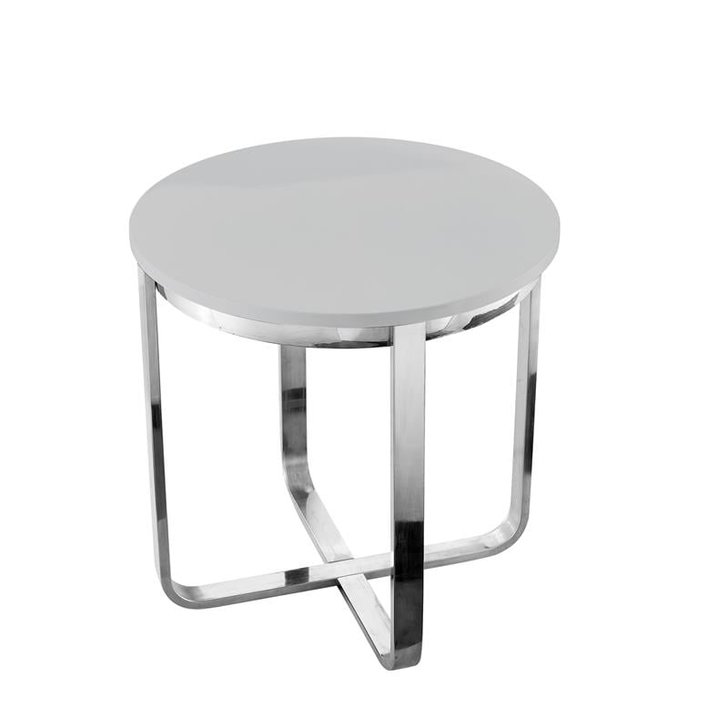 Posh Living Kaloni Modern Stainless Steel Base End Table in Light Gray/Chrome