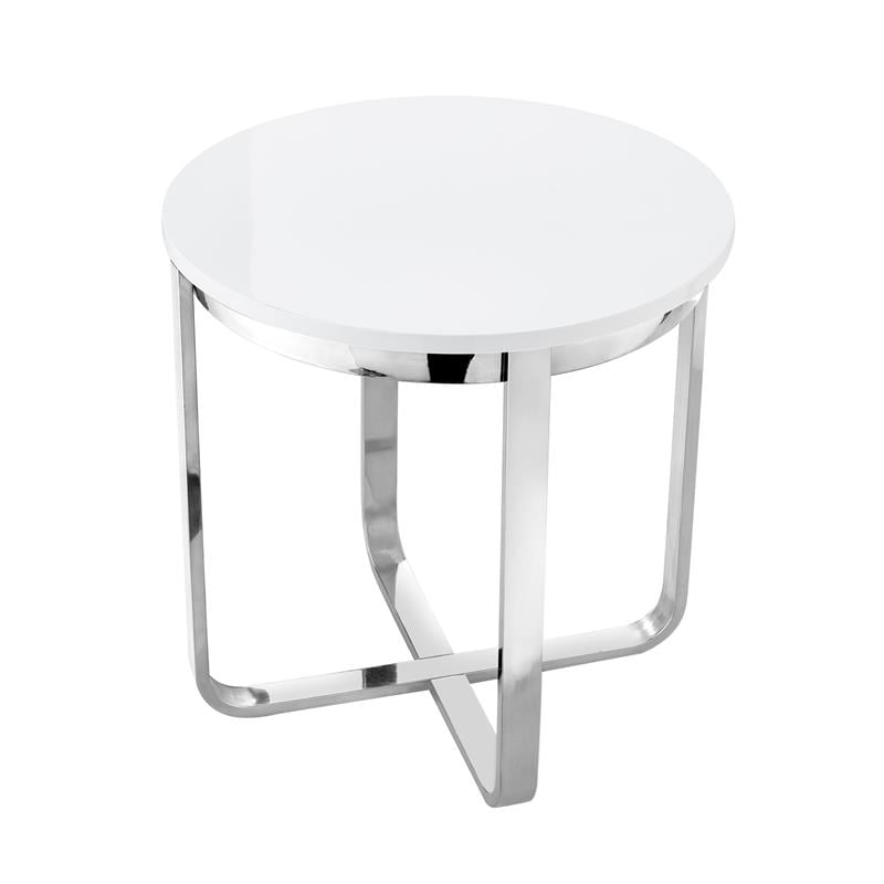 Posh Living Kaloni Modern Stainless Steel Base End Table in White/Chrome
