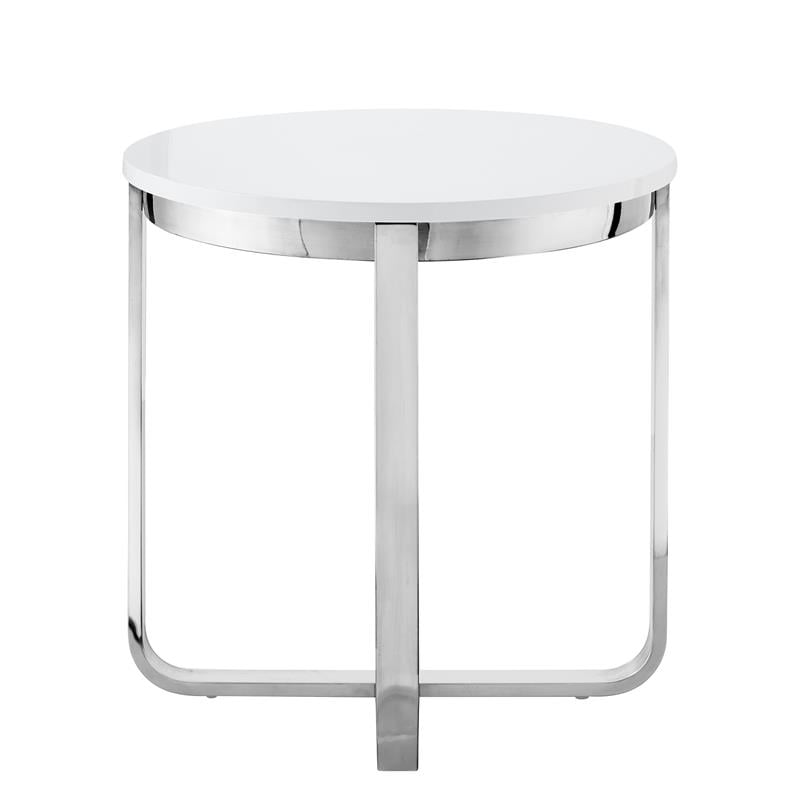Posh Living Kaloni Modern Stainless Steel Base End Table in White/Chrome