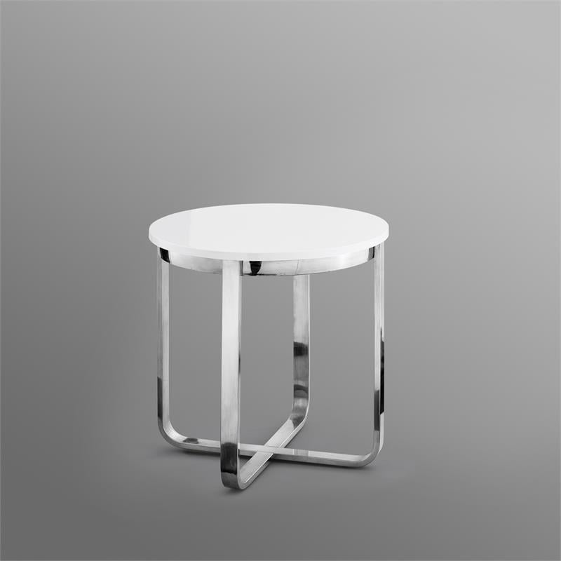 Posh Living Kaloni Modern Stainless Steel Base End Table in White/Chrome