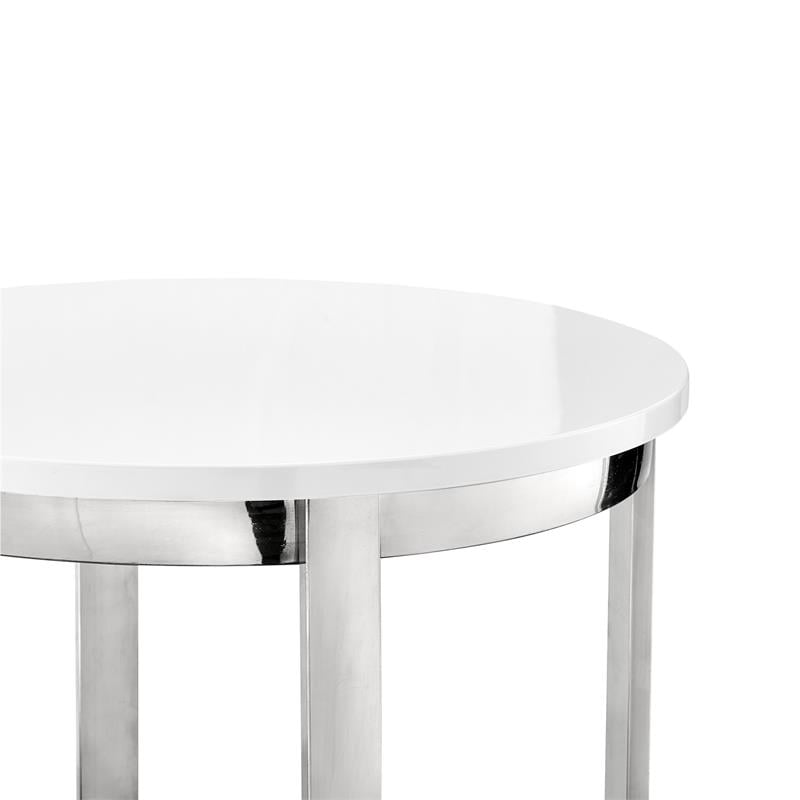 Posh Living Kaloni Modern Stainless Steel Base End Table in White/Chrome
