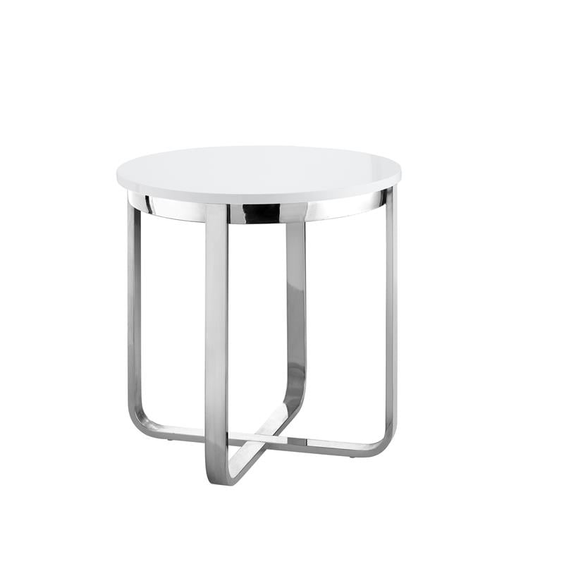 Posh Living Kaloni Modern Stainless Steel Base End Table in White/Chrome