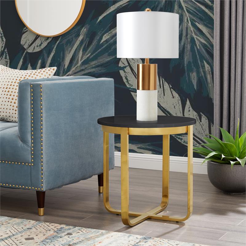 Posh Living Kaloni Modern Stainless Steel Base End Table in Black/Gold