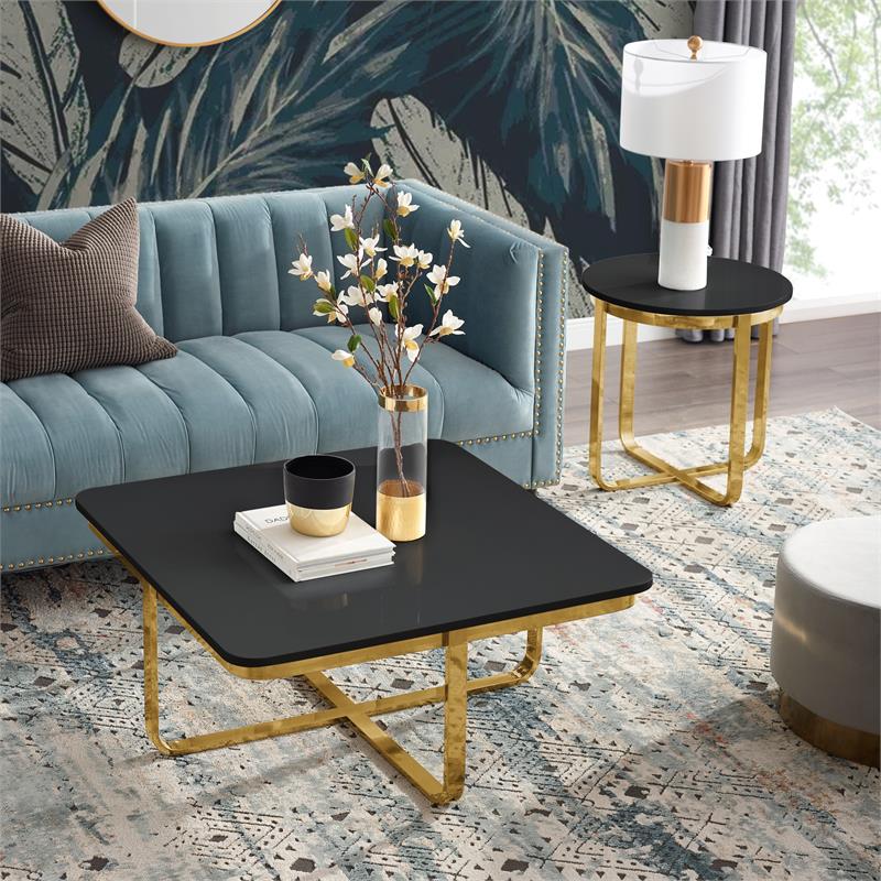 Posh Living Kaloni Modern Stainless Steel Base End Table in Black/Gold