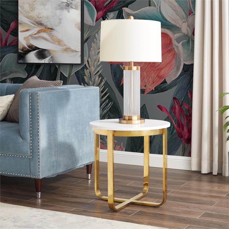 Posh Living Kaloni Modern Stainless Steel Base End Table in White/Gold