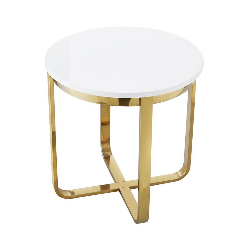 Posh Living Kaloni Modern Stainless Steel Base End Table in White/Gold