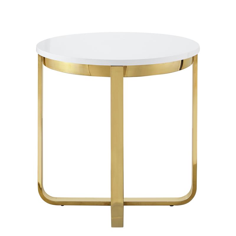 Posh Living Kaloni Modern Stainless Steel Base End Table in White/Gold