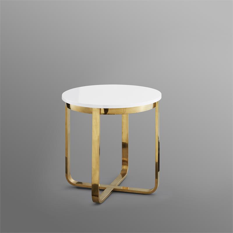 Posh Living Kaloni Modern Stainless Steel Base End Table in White/Gold