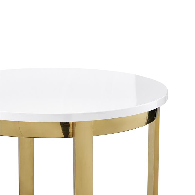 Posh Living Kaloni Modern Stainless Steel Base End Table in White/Gold