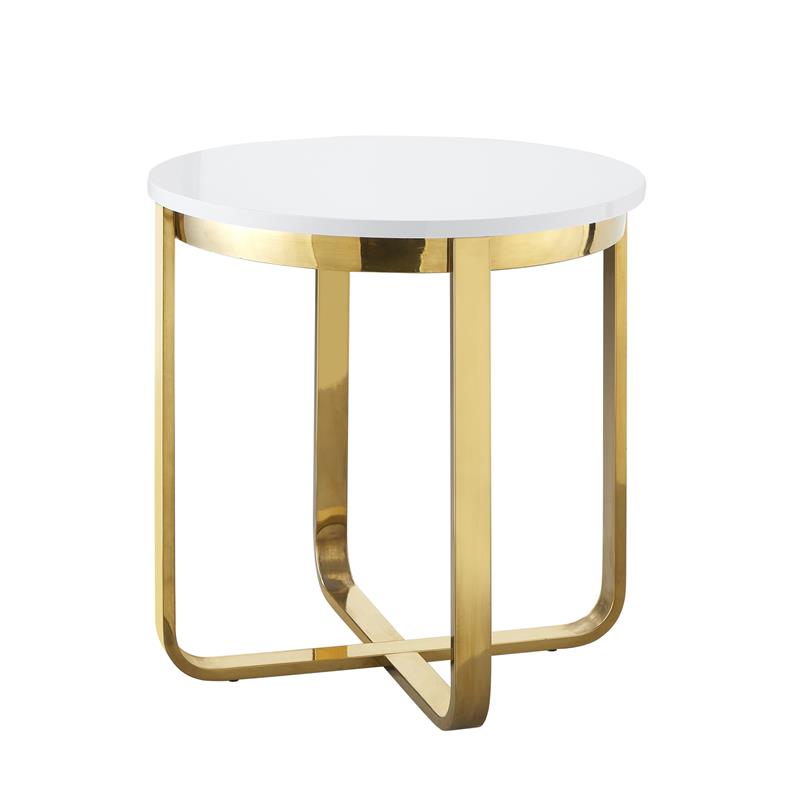 Posh Living Kaloni Modern Stainless Steel Base End Table in White/Gold