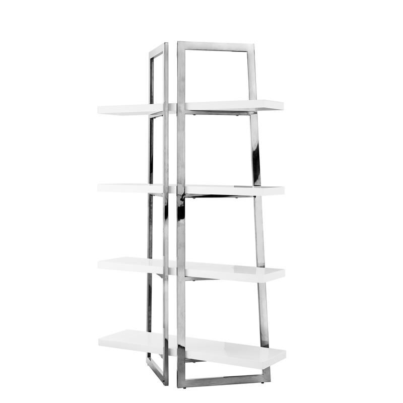 Posh Living Aluna 4-Shelf Stainless Steel Frame Bookcase in White/Chrome