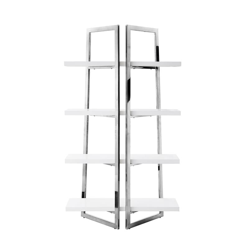 Posh Living Aluna 4-Shelf Stainless Steel Frame Bookcase in White/Chrome