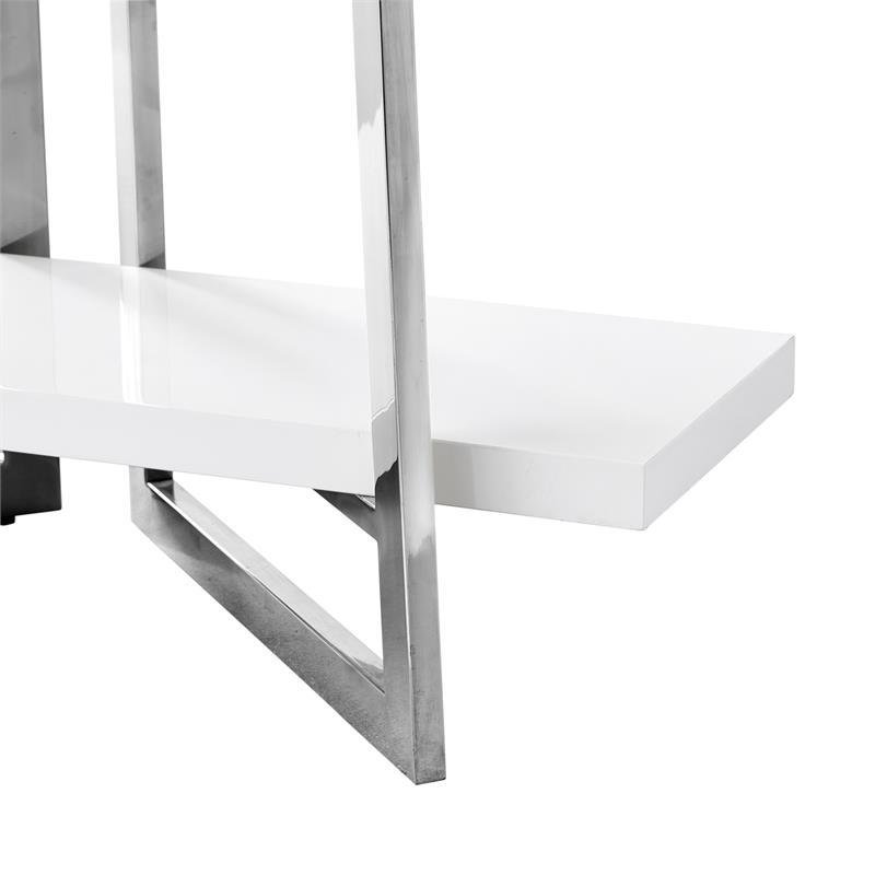 Posh Living Aluna 4-Shelf Stainless Steel Frame Bookcase in White/Chrome