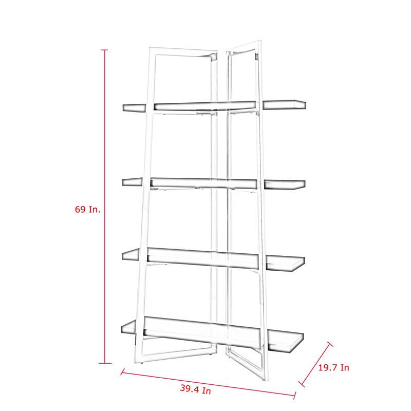 Posh Living Aluna 4-Shelf Stainless Steel Frame Bookcase in White/Chrome