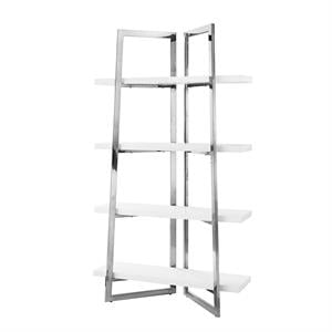 Posh Living Aluna 4-Shelf Stainless Steel Frame Bookcase in White/Chrome