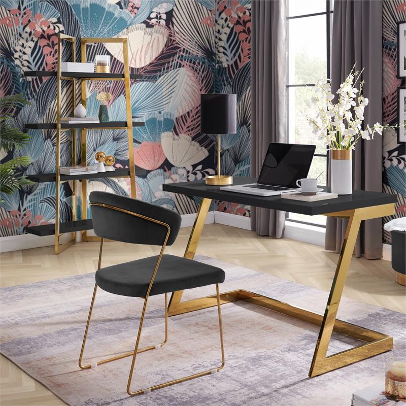 Posh Living Aluna 4-Shelf Stainless Steel Frame Bookcase in Black/Gold