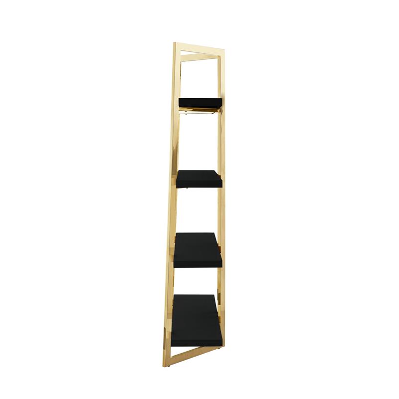 Posh Living Aluna 4-Shelf Stainless Steel Frame Bookcase in Black/Gold