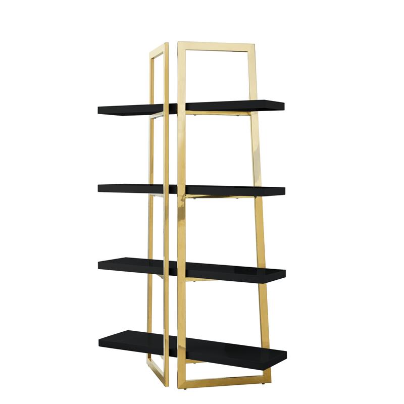 Posh Living Aluna 4-Shelf Stainless Steel Frame Bookcase in Black/Gold