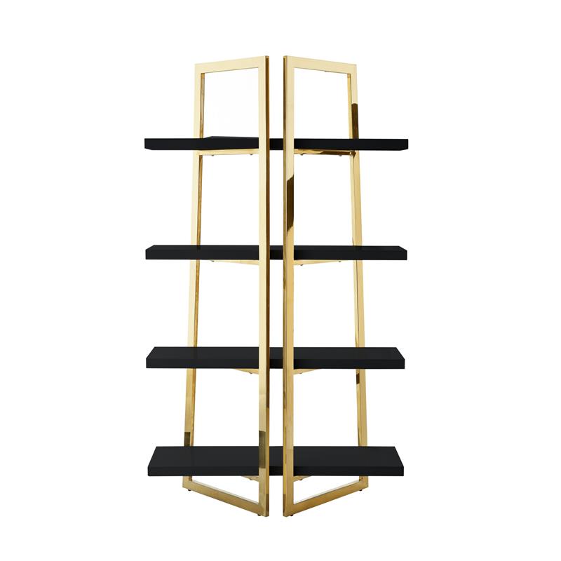 Posh Living Aluna 4-Shelf Stainless Steel Frame Bookcase in Black/Gold