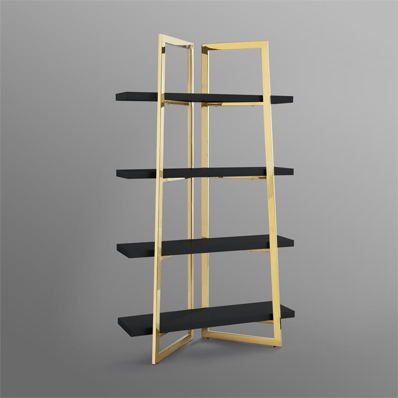 Posh Living Aluna 4-Shelf Stainless Steel Frame Bookcase in Black/Gold