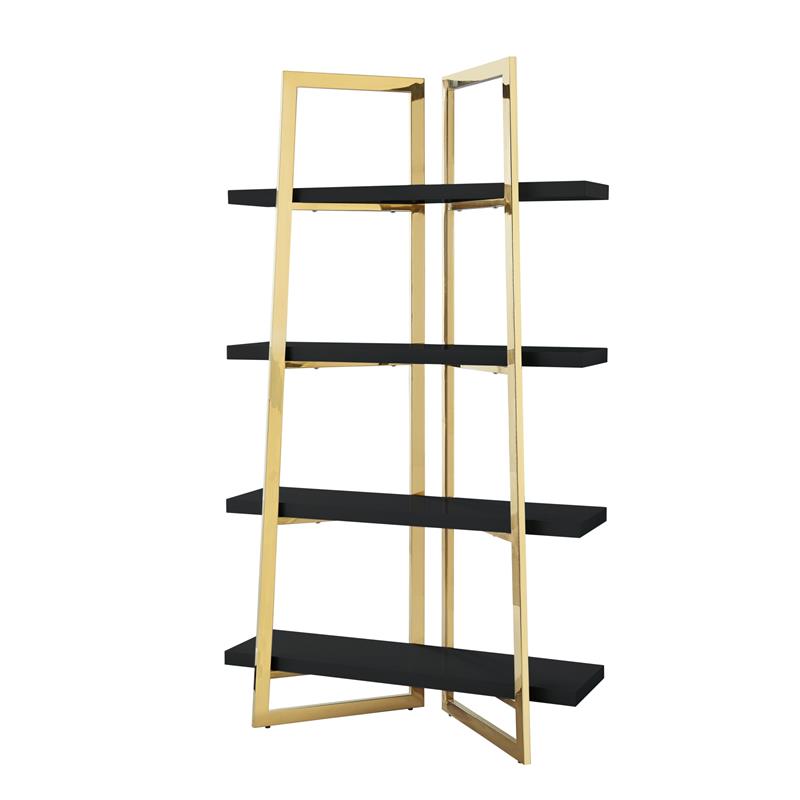 Posh Living Aluna 4-Shelf Stainless Steel Frame Bookcase in Black/Gold