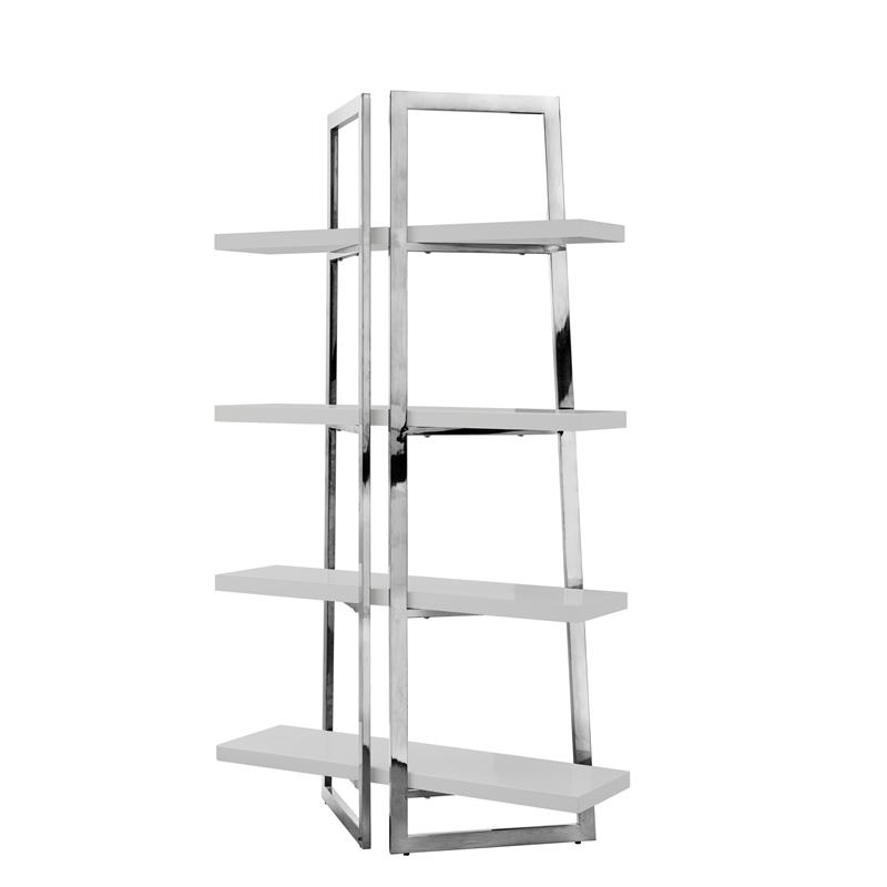 Posh Living Aluna 4-Shelf Stainless Steel Frame Bookcase in Light Gray/Chrome