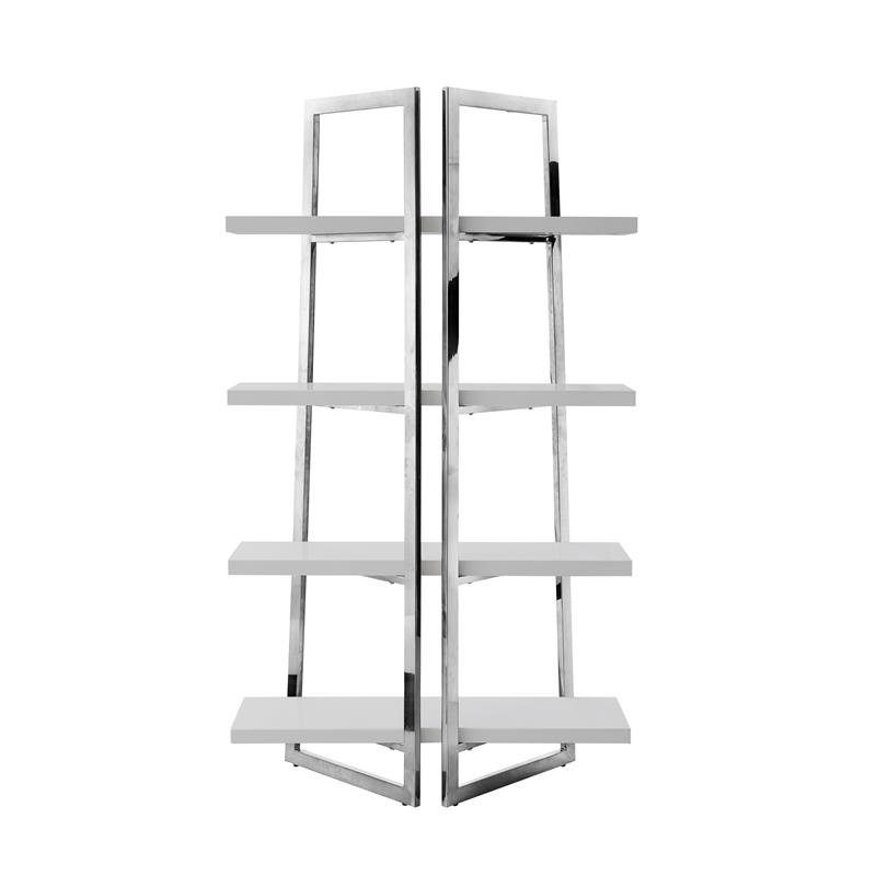 Posh Living Aluna 4-Shelf Stainless Steel Frame Bookcase in Light Gray/Chrome