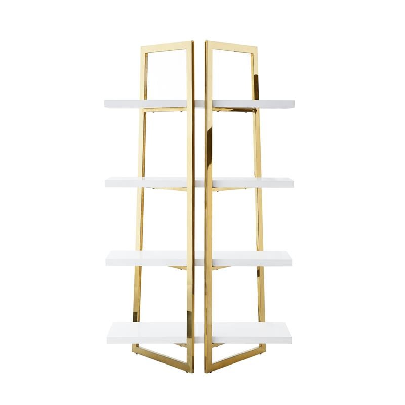 Posh Living Aluna 4-Shelf Stainless Steel Frame Bookcase in White/Gold