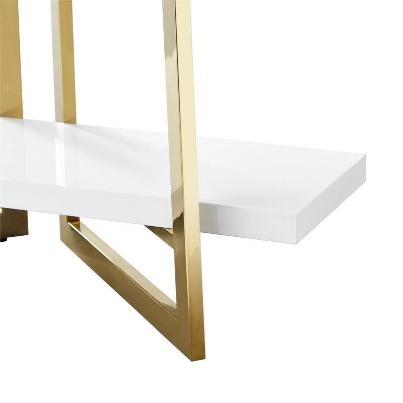 Posh Living Aluna 4-Shelf Stainless Steel Frame Bookcase in White/Gold