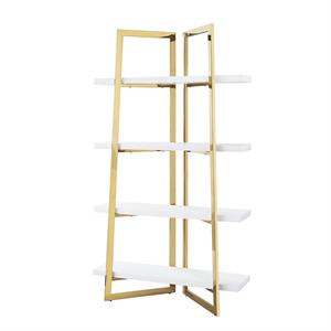Posh Living Aluna 4-Shelf Stainless Steel Frame Bookcase in White/Gold