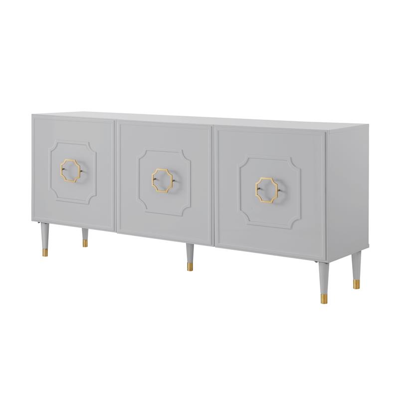 Inspired Home Keao 3 Doors Sideboard Buffet in Light Gray