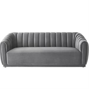Posh Living Nicole Miller Bellamy 85&quot Velvet Upholstered Sofa in Gray