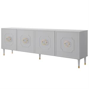 Inspired Home Keao 4 Doors Sideboard Buffet in Light Gray