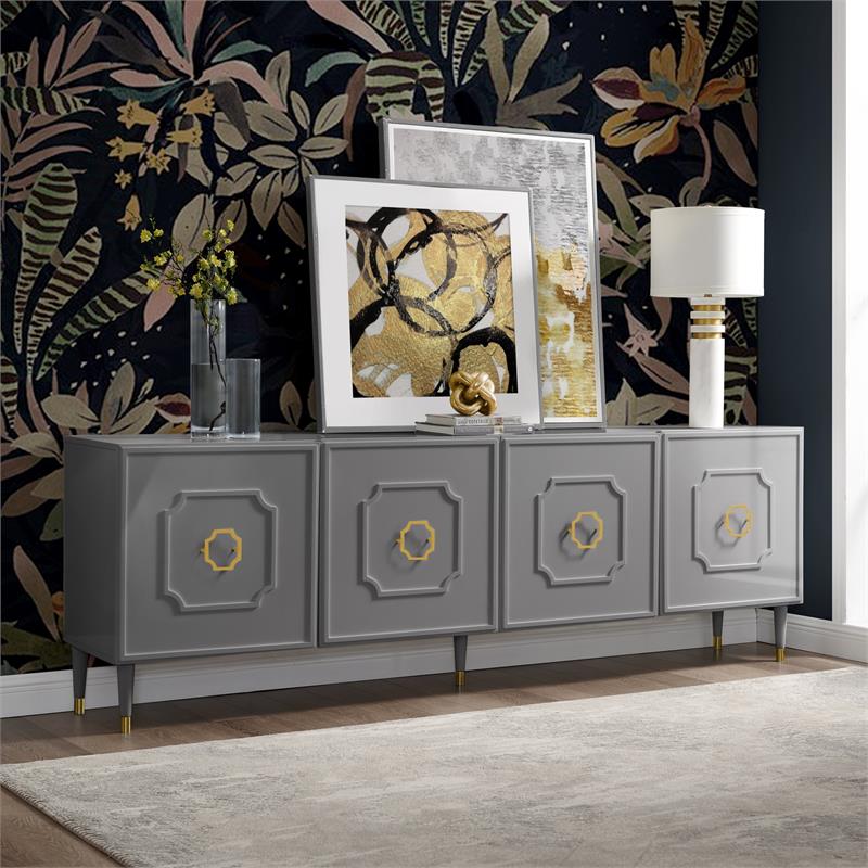 Inspired Home Keao 4 Doors Sideboard Buffet in Light Gray