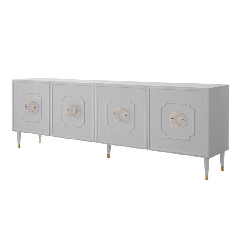 Inspired Home Keao 4 Doors Sideboard Buffet in Light Gray