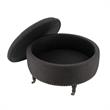 Landon Round Ottoman Charcoal Black Linen  Hidden Storage Button Tufted