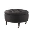Landon Round Ottoman Charcoal Black Linen  Hidden Storage Button Tufted