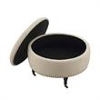 Landon Round Ottoman Beige Linen  Hidden Storage Button Tufted