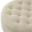 Landon Round Ottoman Beige Linen  Hidden Storage Button Tufted