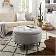 Landon Round Ottoman Gray Linen  Hidden Storage Button Tufted