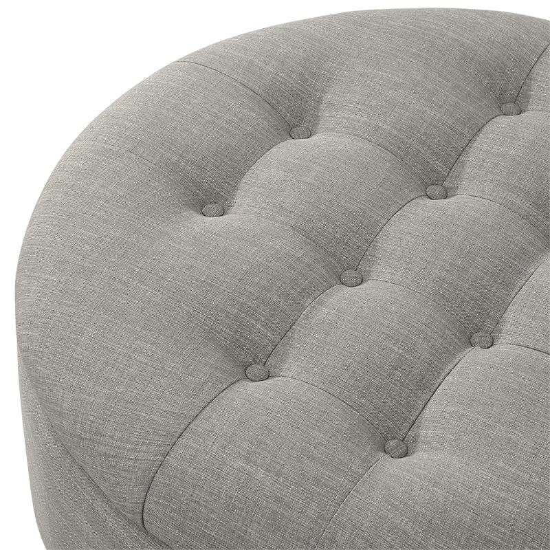 Landon Round Ottoman Gray Linen  Hidden Storage Button Tufted