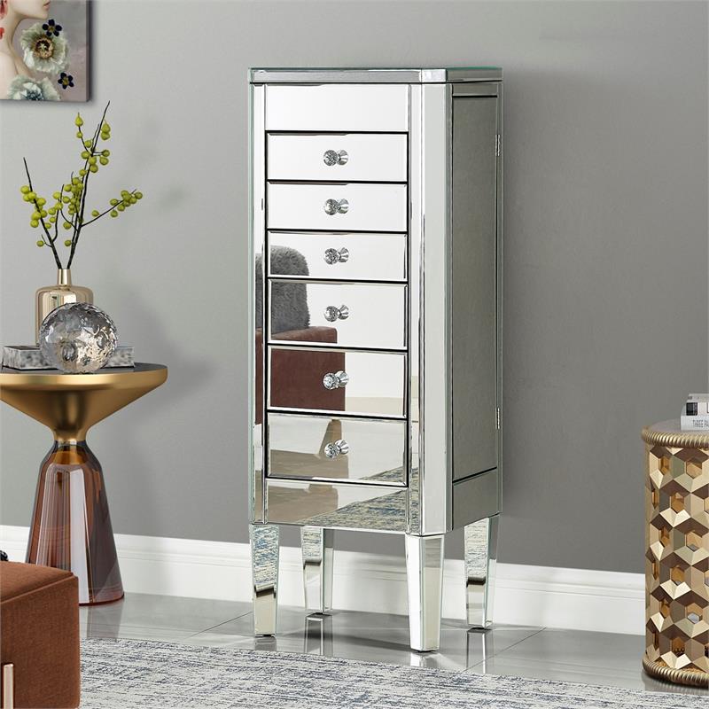 Evangeline Jewelry Armoire Clear Mirrored 6 Drawers